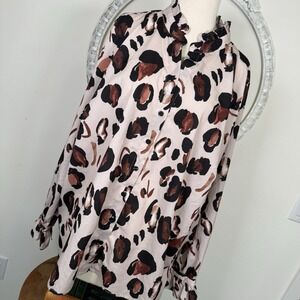ELOQUII Animal Print Button Down Shirt with Ruffle Neck Cuff Plus Sz 22 Career